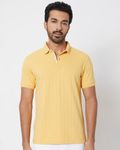 Mustard Textured Plain Slim Fit Polo T-Shirt