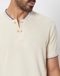 Off White Textured Tipped Collar Slim Fit Henley T-Shirt