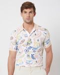 Off White Paisley Print Slim Fit Casual Polo