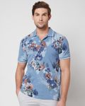 Blue Floral Print Slim Fit Casual Polo