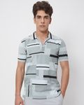 Grey Abstract Print Slim Fit Casual Polo