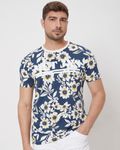 Navy Floral Print Slim Fit Jersey T-Shirt