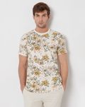Beige Floral Print Slim Fit Casual T-Shirt