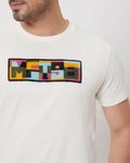 Off White Textured Graphic Slim Fit Jersey T-Shirt