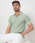 Green Textured Plain Slim Fit Jersey T-Shirt