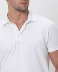 White Textured Plain Slim Fit Polo