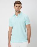Turquoise Textured Plain Slim Fit Textured Jersey Polo
