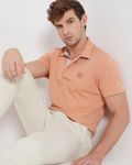 Peach Plain Slim Fit Casual Polo