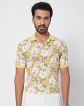 Yellow Floral Print Slim Fit Polo T-Shirt