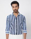 Indigo Blue Knitted Stripe Slim Fit Casual Shirt