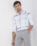 White Printed Check Slim Fit Casual Shirt