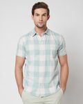 Light Green Textured Check Slim Fit Casual Shirt