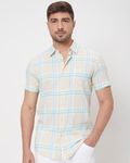 Beige Large Check Slim Fit Casual Shirt