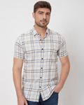 Beige Large Check Slim Fit Casual Shirt