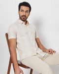 Beige Tonal Check Slim Fit Casual Shirt