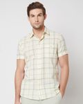 Light Green Windowpane Check Slim Fit Casual Shirt