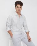 Light Grey Windowpane Check Slim Fit Casual Shirt