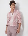Pink & White Large Check Slim Fit Casual Shirt