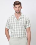 Light Green Square Check Relaxed Fit Casual Shirt