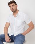 White Textured Stripe Slim Fit Casual Shirt