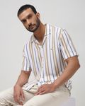 White Textured Stripe Relaxed Fit Casual Shirt