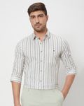 Off White Printed Stripe Slim Fit Casual Shirt