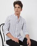 Navy Textured Stripe Slim Fit Casual Shirt