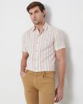 Pastel Pink Printed Stripe Slim Fit Casual Shirt