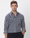 Navy Awning Stripe Slim Fit Casual Shirt