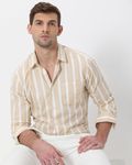 Beige Awning Stripe Slim Fit Casual Shirt