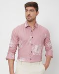 Pink Floral Print Slim Fit Casual Shirt