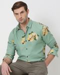 Light Olive & Yellow Floral Print Slim Fit Casual Shirt