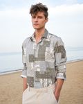 Light Olive Bandana Print Slim Fit Casual Shirt