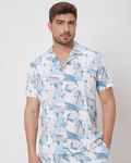 White Resort Print Relaxed Fit Casual Shirt
