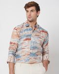 Multi Abstract Cloud Print Slim Fit Casual Shirt