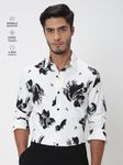 White Abstract Print Slim Fit Casual Shirt