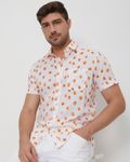 Orange Abstract Print Slim Fit Casual Shirt