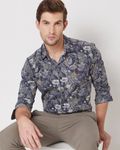 Navy Digital Print Slim Fit Casual Shirt