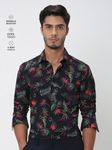 Navy Leaf Print Slim Fit Casual Shirt