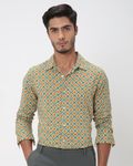 Green Geometric Print Slim Fit Casual Shirt