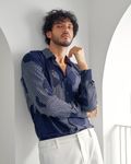 Navy Abstract Print Slim Fit Casual Shirt