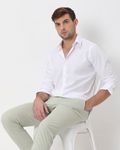 White Stretch Plain Slim Fit Casual Shirt