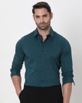 Green Stretch Plain Slim Fit Casual Shirt