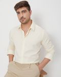 Beige Stretch Plain Slim Fit Casual Shirt