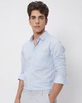 Light Blue Cotton Linen Plain Slim Fit Casual Shirt