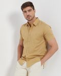 Khaki Cotton Linen Plain Slim Fit Casual Shirt
