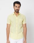 Yellow Cotton Linen Plain Slim Fit Casual Shirt