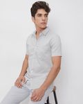 Light Grey Cotton Linen Plain Slim Fit Casual Shirt