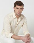 Off White Self Stripe Plain Slim Fit Casual Shirt