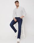 White Textured Plain Slim Fit Casual Shirt